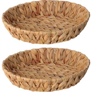 H&S Collection Broodmand - 2x - gevlochten riet - naturel - 30 x 30 x 6 cm -