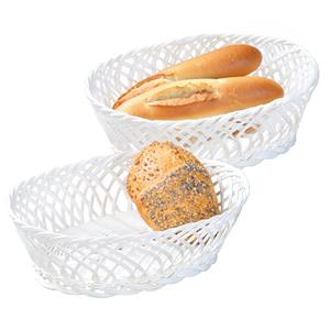 Kesper Brood/fruit mandje - 2x - gevlochten kunststof - wit - ovaal - L31 x B23 x H13 cm - broodmand -