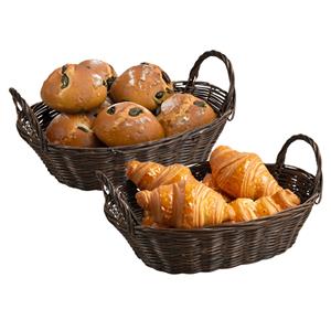 Kesper Brood/fruit mandje - 2x - gevlochten kunststof - donkerbruin - ovaal - L29 x B18 x H13 cm - broodman -