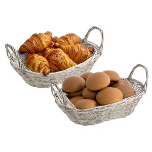 Kesper Brood/fruit mandje - 2x - gevlochten kunststof - lichtgrijs - ovaal - L29 x B18 x H13 cm - broodmand -