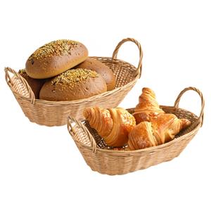 Kesper Brood/fruit mandje - 2x - gevlochten kunststof - naturel - ovaal - L29 x B18 x H13 cm - broodmand -
