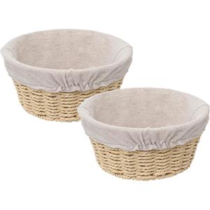 5five  2x - Broodmand Bistro plus - gevlochten papier/stof - creme wit - 21 x 10 cm -