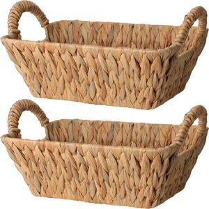 H&S Collection Broodmand - 2x - gevlochten riet - naturel - 30 x 20 x 11 cm -