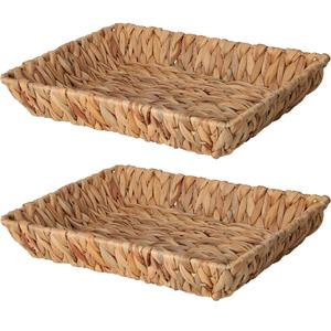 H&S Collection Broodmand - 2x - gevlochten riet - naturel - 33 x 25 x 6 cm -