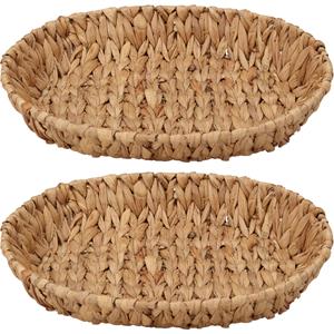 H&S Collection Broodmand - 2x - gevlochten riet - naturel - 35 x 28 x 6 cm -