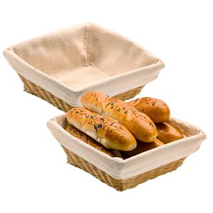 Kesper Broodmandje met stof - 2x - gevlochten kunststof - lichtbruin - vierkant - D24 x H9 cm -