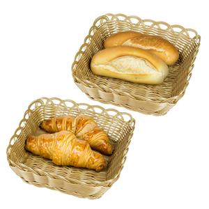 Kesper Brood/fruit mandje - 2x - gevlochten kunststof - lichtbruin - vierkant - L29 x B29 x H9 cm - broodma -