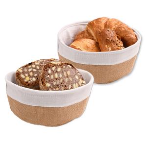 Kesper Broodmandje met stof - 2x - katoen/peva - beige - rond - D20 x H9 cm -