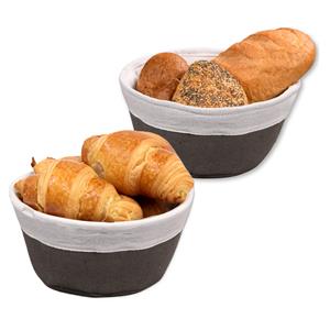Kesper Broodmandje met stof - 2x - katoen/peva - bruin - rond - D20 x H9 cm -