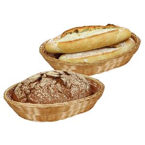 Kesper Brood/fruit mandje - 2x - gevlochten kunststof - lichtbruin - ovaal - L33 x B25 x H13 cm - broodmand -