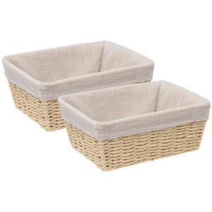5five  2x - Broodmand Bistro plus - gevlochten papier/stof - creme wit - 25 x 19 x 10 cm -