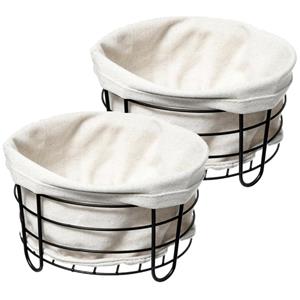 5five  Broodmand Bistro - 2x stuks - metaal/stof - zwart/creme wit - 22 x 11 cm -