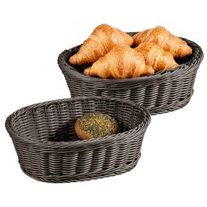 Kesper Brood/fruit mandje - 2x - gevlochten kunststof - antraciet - ovaal - L29 x B23 x H9 cm - broodmand -
