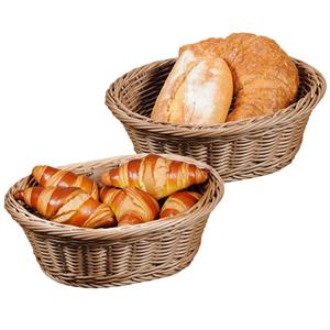 Kesper Brood/fruit mandje - 2x - gevlochten kunststof - bruin - ovaal - L29 x B23 x H9 cm - broodmandjes -