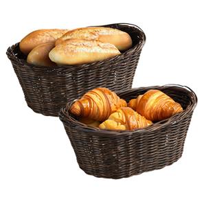 Kesper Brood/fruit mandje - 2x - gevlochten kunststof - donkerbuin - ovaal - L28 x B21 x H13 cm - broodmand -