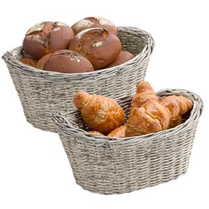 Kesper Brood/fruit mandje - 2x - gevlochten kunststof - lichtgrijs - ovaal - L28 x B21 x H13 cm - broodmand -