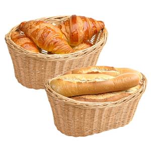 Kesper Brood/fruit mandje - 2x - gevlochten kunststof - naturel - ovaal - L28 x B21 x H13 cm - broodmand -