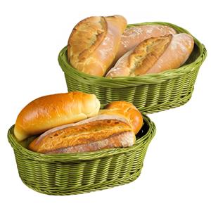 Kesper Brood/fruit mandje - 2x - gevlochten kunststof - olijfgroen - ovaal - L29 x B23 x H9 cm - broodmand -