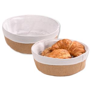 Kesper Broodmandje met stof - 2x - katoen/peva - beige - rond - D25 x H9 cm -