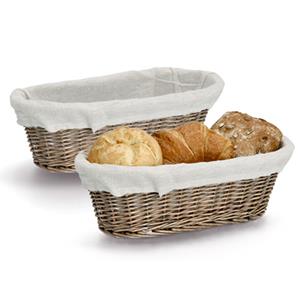 Zeller Broodmandje met stof - 2x - riet/canvas - bruin - landelijke stijl -