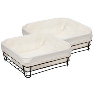 5five Broodmand Bistro - 2x stuks - metaal/stof - zwart/creme wit - 25 x 10 cm -