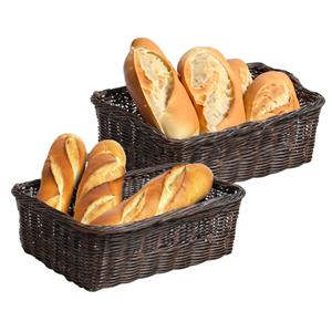 Kesper Brood/fruit mandje - 2x - gevlochten kunststof - donkerbruin - rechthoek - L32 x B26 x H11 cm - broo -