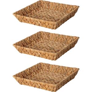 H&S Collection Broodmand - 3x - gevlochten riet - naturel - 29 x 29 x 6 cm -
