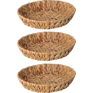 H&S Collection Broodmand - 3x - gevlochten riet - naturel - 30 x 30 x 6 cm -