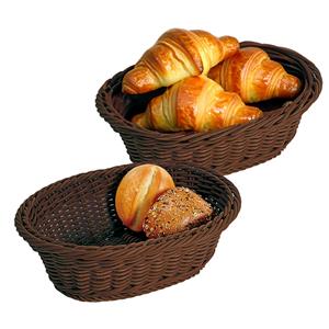Kesper Brood/fruit mandje - 2x - gevlochten kunststof - donkerbruin - ovaal - L32 x B24 x H11 cm - broodman -