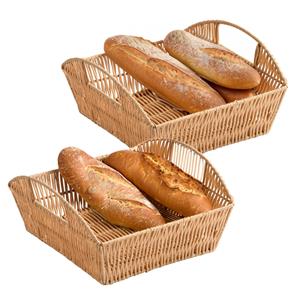 Kesper Broodmandje met hengsels - 2x - gevlochten kunststof - lichtbruin - L27 x B29 x H14 cm - Groot for -