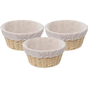 5five  3x - Broodmand Bistro plus - gevlochten papier/stof - creme wit - 21 x 10 cm -