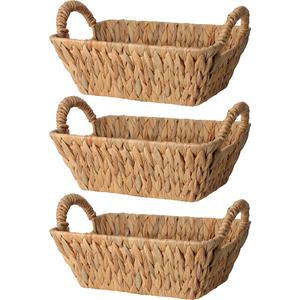 H&S Collection Broodmand - 3x - gevlochten riet - naturel - 30 x 20 x 11 cm -
