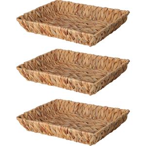 H&S Collection Broodmand - 3x - gevlochten riet - naturel - 33 x 25 x 6 cm -