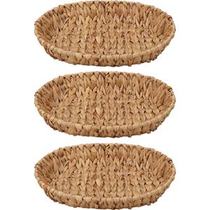 H&S Collection Broodmand - 3x - gevlochten riet - naturel - 35 x 28 x 6 cm -