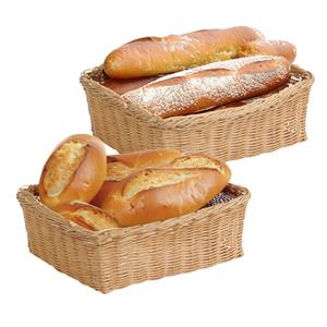 Kesper Brood/fruit mandje - 2x - gevlochten kunststof - lichtbruin - rechthoek - L32 x B26 x H11 cm - brood -