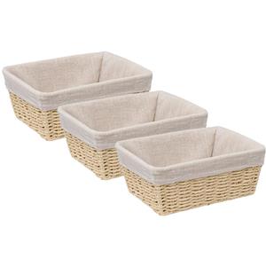 5five  3x - Broodmand Bistro plus - gevlochten papier/stof - creme wit - 25 x 19 x 10 cm -