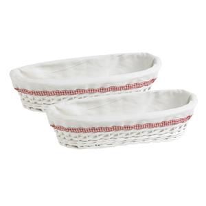 Cosy & Trendy Broodmandje - 2x stuks - wit - L42 x B18 x H9 cm - riet/stof - ovaal - serveermand -