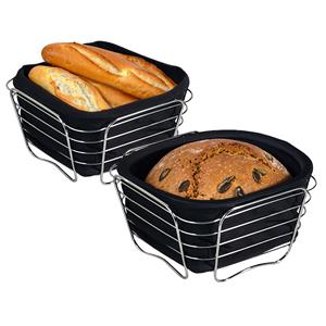 Kesper Broodmandje met stof - 2x - metaal/peva - zwart - vierkant - D21 x H11 cm -