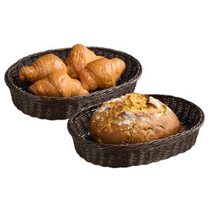 Kesper Brood/fruit mandje - 2x - gevlochten kunststof - bruin - ovaal - L40 x B30 x H8 cm - broodmand/fruit -