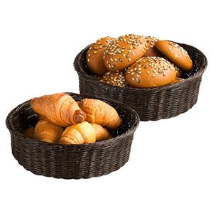 Kesper Brood/fruit mandje - 2x - gevlochten kunststof - bruin - rond - D36 x H11 cm - broodmand/fruitmand -