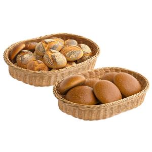 Kesper Brood/fruit mandje - 2x - gevlochten kunststof - naturel - ovaal - L40 x B30 x H8 cm - broodmand/fru -