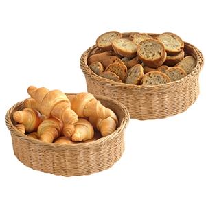 Kesper Brood/fruit mandje - 2x - gevlochten kunststof - naturel - rond - D36 x H11 cm - broodmand/fruitmand -