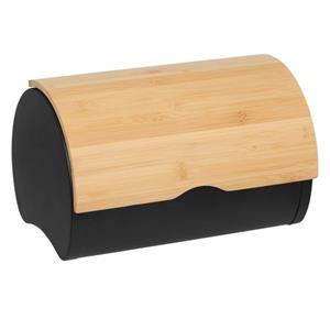 5five Broodtrommel met klep/deksel - bamboe hout/metaal - 32 x 20 x 24 cm - zwart/naturel -