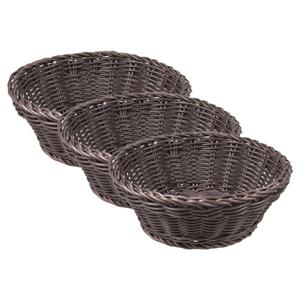 Cosy & Trendy 3x stuks ronde broodmanden/serveermanden bruin kunststof D20 x H8 cm -