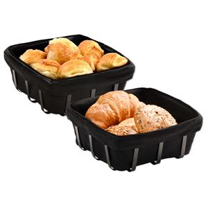 Kesper Broodmandje met stof - 2x - metaal/peva - zwart - vierkant - D22 x H9 cm -