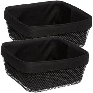 5five Broodmand Bistro plus - 2x stuks - metaal/stof - zwart - 25 x 11 cm -