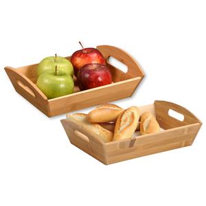 Kesper Brood/fruit mandje - 2x - bamboe hout - beige - L31 x B23 x H9 cm - met handvaten -