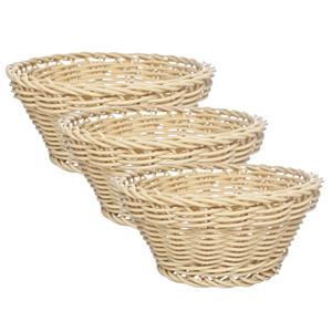 Cosy & Trendy 4x stuks ronde broodmanden/serveermanden beige kunststof D15 x H7 cm -