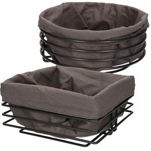 Svenska Living Set van 2 broodmanden/serveermanden rond en vierkant zwart metaal/katoen 23 cm -