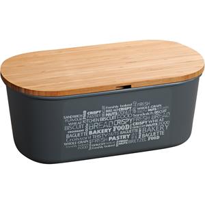 Kesper Grijze broodtrommel met bamboe snijplank deksel 18 x x 14 cm -